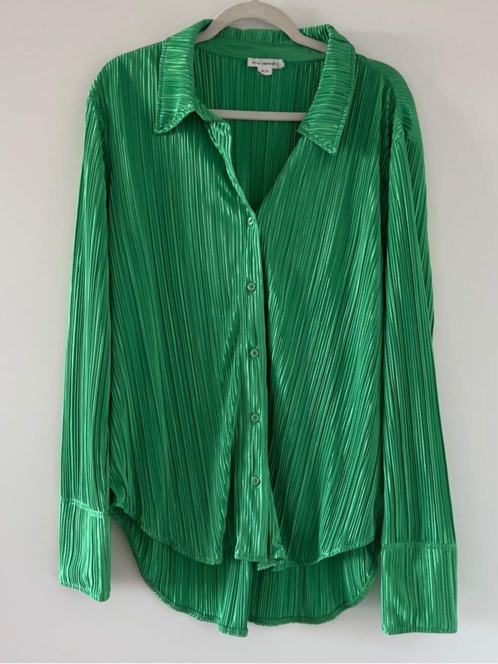 Plisse Button-Up Blouse - Green